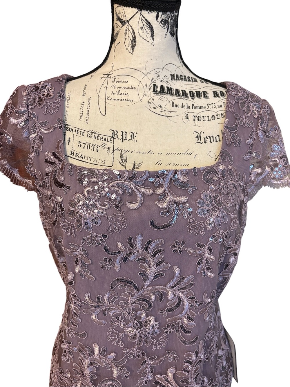 Alex Evenings Lace Cocktail Dress Sequin Floral Wisteria Size 10 New - Picture 3 of 8